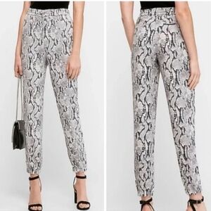 L Express Ankle High Rise Gray Python Jogger Pants w/ Drawstring Waist